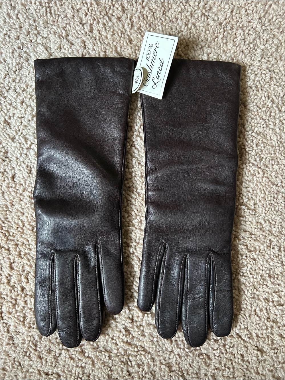NWT Vintage 100% Cashmere Lined Brown Leather Opera Gloves Size 6.5 Deadstock